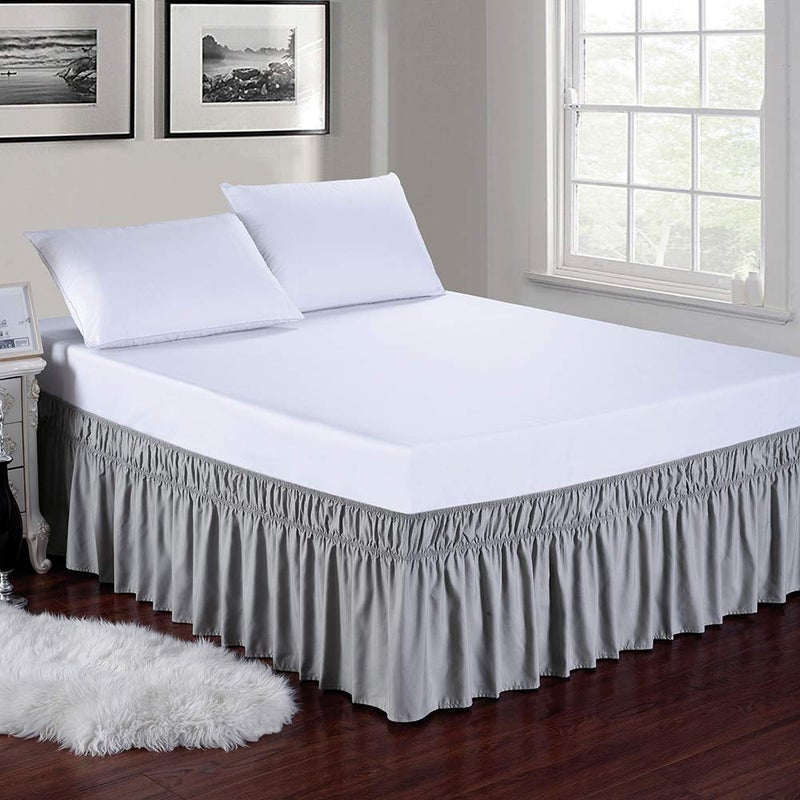 MEILA Wrap Around Bed Skirt Three Fabric Sides Elastic Dust Ruffled 16 Inch Tailored Drop Easy to Install Fade Resistant-Grey  Queen/King - Image 2